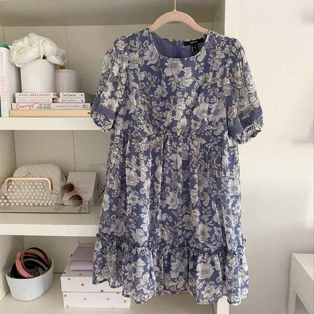 Blue floral print dress